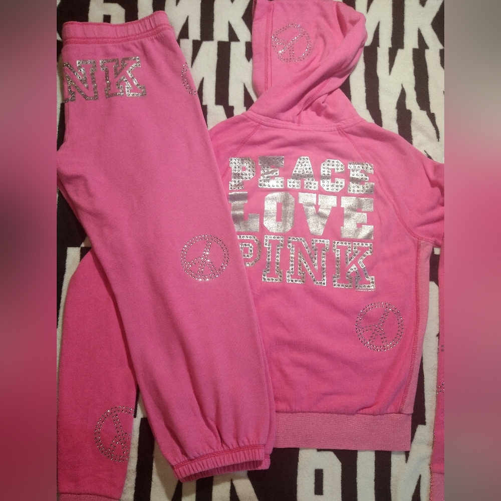 Victoria's Secret Pink Vintage '08 Peace Love Pink Bling Rhinestone Set! L.